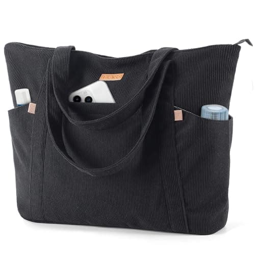 Lekespring Bolsa Tote Bag Grande Bolsa de Playa Mujer, Bolso Shopper, Bolso Ordenador Portatil con Compartimento para Portátil de 15.6 Pulgadas, Elegante Bolsos Bandolera para Trabajo Escuela, Negro