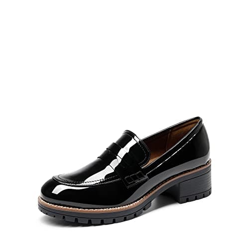 DREAM PAIRS Mocasines Mujer Tacon de Plataforma Zapatos Tacon Bajo Comodos Elegantes y para Trabajo,Size 36.5,Pat Negro,SDLS2319W