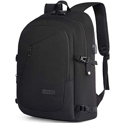 WENIG Impermeable y antirrobo Mochila para portátil de 15,6 pulgadas con puerto de carga USB para trabajo, viajes, para hombres [Negro]