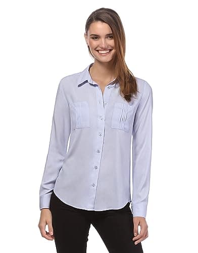 Vincenzo Boretti Blusa, Corte Recto, Cuello de la Camisa, Bolsillo del Pecho Azul Hielo S
