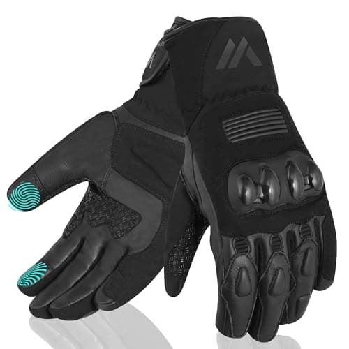 WESTWOOD FOX Guante de Moto para Hombre y Mujer. Guante térmico Impermeable de Invierno para Motocicleta de Cuero con Pantalla táctil para BMX ATV MTB Carrera y actividade al Aire Libre (Negro, 2XL)