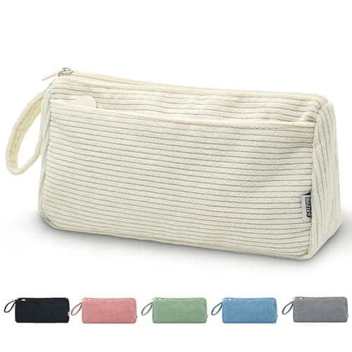 Boziee Estuche de Lápices de Tela Cord-Stoff, Estuche de Gran Capacidad, Estuche de Cordura, Estuche Escolar, Organizador para la Escuela | Oficina, para Niñas y Adolescentes, beige
