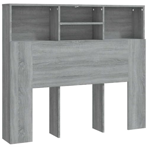 vidaXL Mueble Cabecero Armario de Cama con Almacenaje Pared Dormitorio Estantería Habitación Libros Decoraciones Gris Sonoma 120x19x103,5 cm
