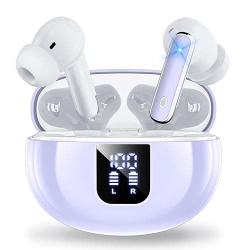 Auriculares Bluetooth intrauditivos, Auriculares inalámbricos ANC Bluetooth 5.4, 36H Tiempo de reproducción Pantalla LED, Modo Transparencia Cascos Sonido estéreo con Graves Profundos(Púrpura)