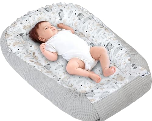 Medi Partners Nido Bebe Recien Nacido Reductor de Cuna - 100x60x15 Portátil o de Viaje de Colecho anticolicos Bilateral Bebés 100% Algodón Gofre (Glade con Gris Gofre)