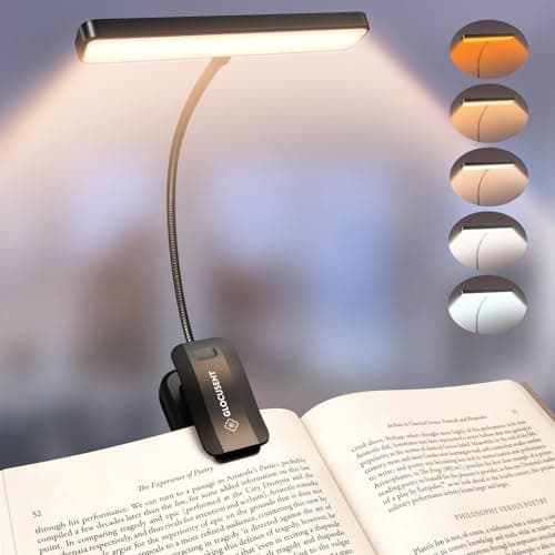 Glocusent 26 LED Luz de Lectura, Lámpara de Lectura USB-C Recargable de 360° Flexible con 5 Colores de Luz & 5 Brillos, Protección Ocular Lampara Libro con Modo Memoria para leer en la cama (Negro)