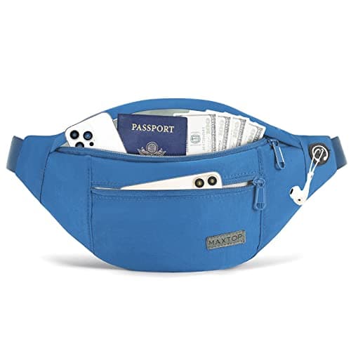 MAXTOP Riñonera Mujer Hombre con Conector para Auriculares y 4 Bolsillos con Cremallera, cinturón Ajustable, Bolsa para Entrenamiento al Aire Libre, Viajes, Casual, Correr, Senderismo