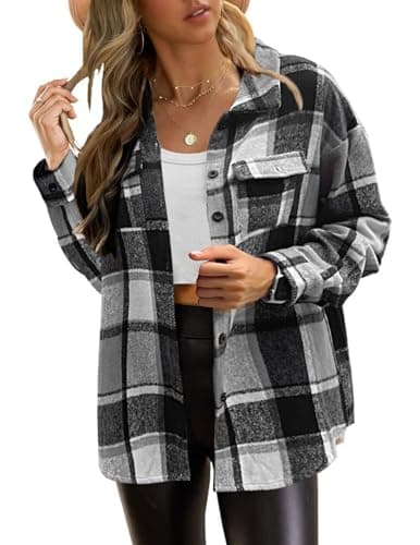 ZAGOO Ladies Lumberjack Chaqueta Camisa Chaqueta Estilo Urbano Camisa Blusa Oversize Checked Otoño Invierno Ocio Check Blusa Retro Check Chaqueta Básica Negro XS