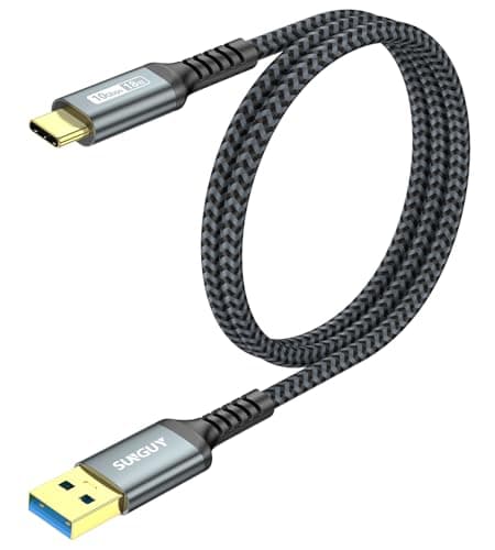 SUNGUY USB Tipo C a USB 3.1 Gen 2 Cable 10Gbps Cable de Datos y cable de Carga Rápida 3A Compatible con iPhone 17/16/15, Galaxy S21, SSD, Android Auto, Pixel 8-0.6m, Gris, 1paquete