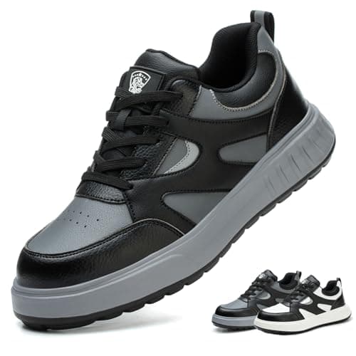 Zapatos de Seguridad para Hombre Mujer Ligeros Calzado de Seguridad con Punteras de Acero Comodo Zapatillas Trabajo Antideslizantes Negro Gris 39 EU