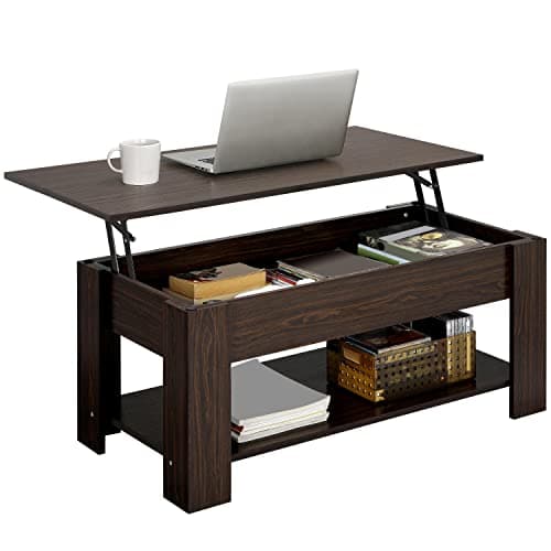 Yaheetech Mesa de Centro Elevable y Extensible con Revistero 98x50x(41,8-56) cm Mesa de Salón o Comedor Mesita Cafe con Estante Almacenamiento Oculto Espresso
