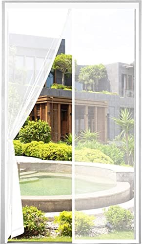 ENGROSAR Mosquitera Puerta Magnetica, 150x260CM Cortina Mosquiteras Magnética para Puerta,Cortina Puerta Exterior de Balcón/Patio, Se Cierra Automáticamente, Fácil Instalación sin Taladrar (Blanco)