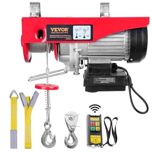 VEVOR Polipasto Eléctrico Carga de Elevación de 1000 kg Polipasto 1600W con Mando a Distancia Inalámbrico 10m/min Altura de Elevación 12m Cable Único Motor para Garajes Almacenes Plantas
