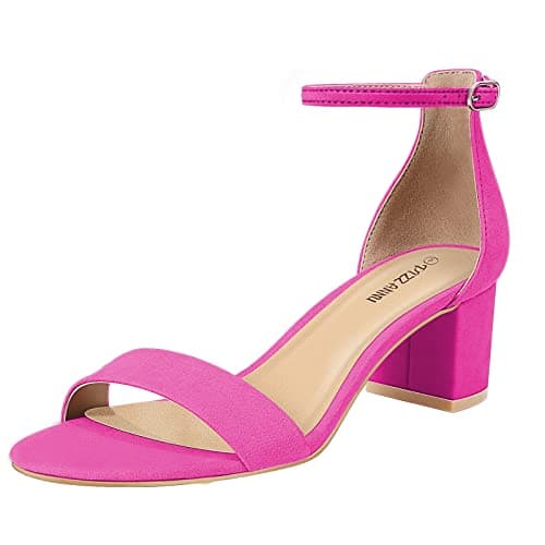 PIZZ ANNU Sandalias Mujer Verano Comodas Elegantes Zapatos Tacon Vestir Fiesta Boda Moda Tacones con Tira de Tobillo Ajustable Rosa Intenso EU 36 Ancho
