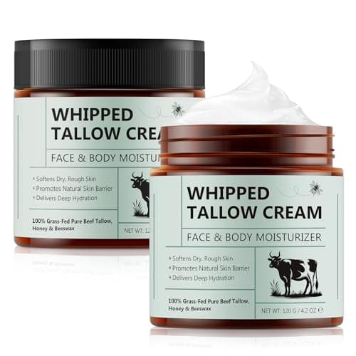 Beef Tallow Face Cream, Bálsamo de Sebo de Vacuno Puro con Miel, Crema Hidratante para Cara y Cuerpo, Hidratación Profunda Suaviza la Piel Seca Crema, Nutritiva de Sebo Batido 120 G (2 Packs)