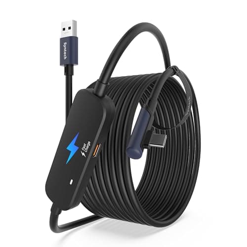 Syntech Cable Link 5 Metros con Carga, Compatible con Meta Quest 3/Oculus Quest 2 Accesorios, VR Cable Link con Puerto de Carga Separado, USB 3.0 a Tipo C Cordón Luminoso para PC/SteamVR, Negro