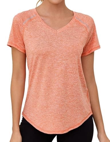 Gyabnw Camiseta Deportiva Mujer de Manga Corta Camisetas de Cuello en V Mujer Ropa Deporte Secado Rápido Yoga Fitness Running Top Entrenamiento Atlético