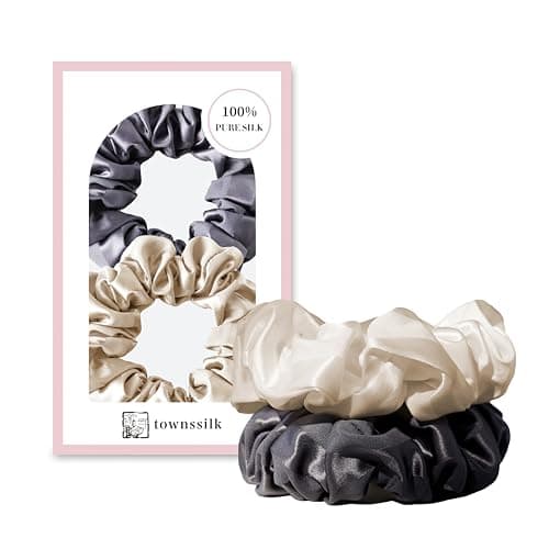 townssilk Juego de 2 rascador de seda, 100 % seda de morera 6A/22 Momme, con delicada estructura, certificado Öko-Tex, respetuoso con el cabello y voluminoso, elástico sin marcas. Café y gris oscuro