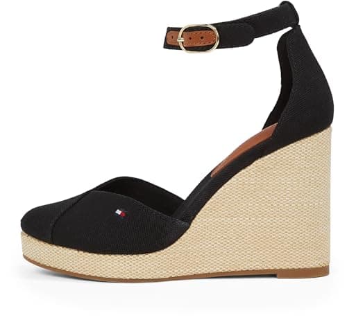 Tommy Hilfiger Alpargatas de cuña Mujer Flag Closed Toe con Correa de Tobillo, Negro (Black), 41