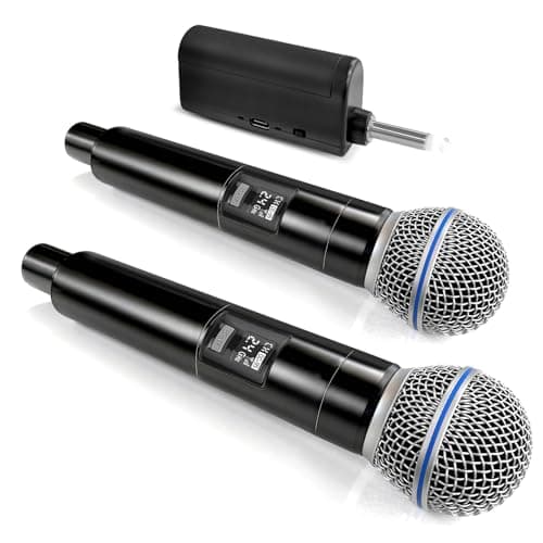 AMFUN Micrófono Inalámbrico, Microfono Inalambrico Karaoke Profesional con Receptor, Microfono Dinámico Recargable, 160ft, Duración de 12 h, para Karaoke, Bodas, DJ, Fiestas, Lglesias
