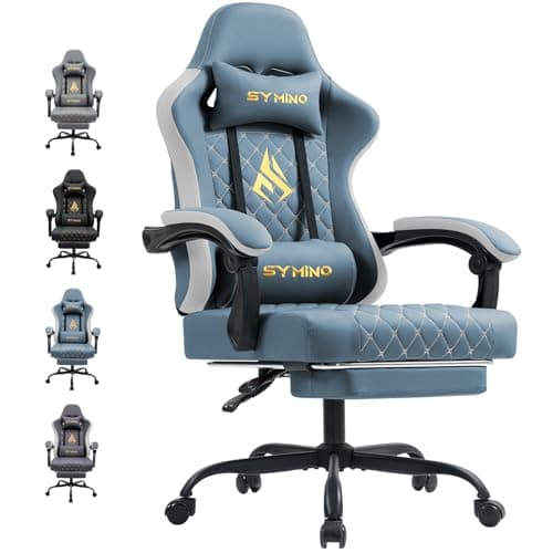 Symino Silla Gaming Ergonómica con Asiento de Espuma Alta Densidad – 150 kg, Reclinable con Soporte Lumbar, Reposabrazos Ergonómicos, Giratoria 360° para Oficina y Escritorio