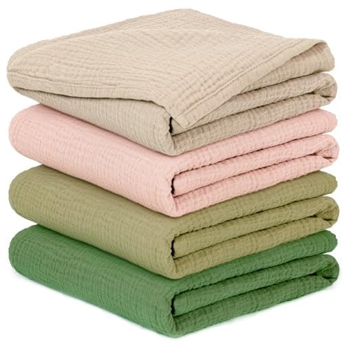 IKWOLETI Muselinas Bebe Algodon 60x60 - Paquete de 4 Muselinas Bebe Algodon Suaves, Absorbentes y Amigables, Recién Nacidos, Ideales para Limpiar y Cubrir (Verde Rosa)