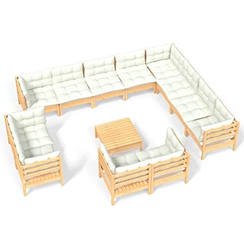 vidaXL Muebles de Jardín 13 Piezas Cojines Mobiliario Patio Terraza Exterior Hogar Sofá Silla Asiento Suave Robusto Madera Maciza de Pino