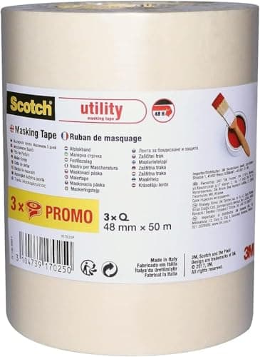 Scotch Utility Cinta de Enmascarar, Beige - 48 mm x 50m, 3 Rollos/Paquete, 70% PEFC