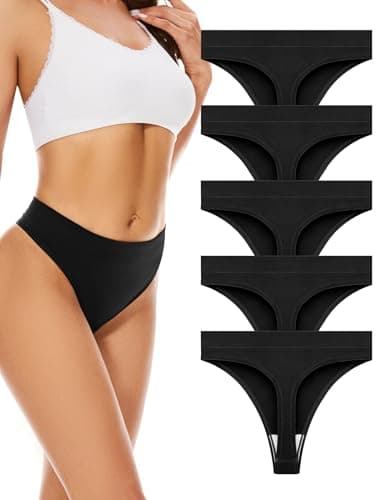 VOENXE Tanga Sin Costuras Mujer Pack,Cintura Alta Bragas BrasileñAs Invisible Slips,Microfibra Tangas De LenceríA,Bragas Sexy Para Mujer Deportivas,Seamless Women Underweear Thong Fitness,Paquete De 5