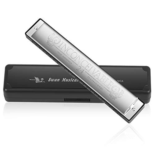 Armónica en Do Harmonica 24 hoyos Clave de C Órgano bucal Polifonía diatónica Harmónico Arpa con estuche para blues Folk Jazz Pop para adultos, niños, principiante, regalo, plata