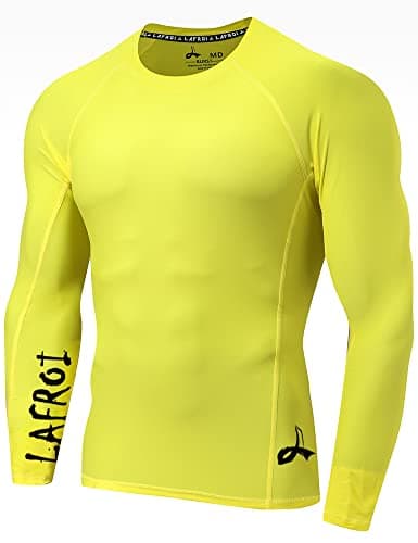 LAFROI - Camiseta de Neopreno Protectora, de compresión, para Hombre, Manga Larga, UPF 50+, Ajustada, Modelo CLYYB (Asym Yellow,S)