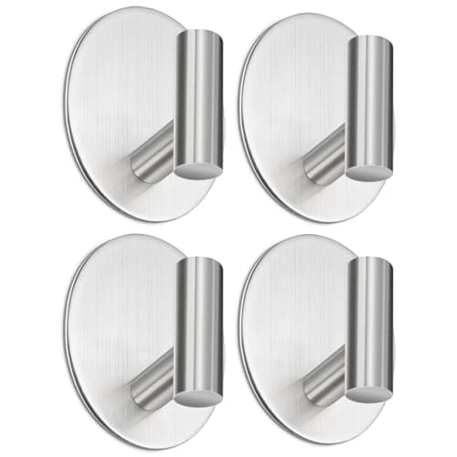 Aikzik 4 Piezas Ganchos Adhesivos para Pared, Acero Inoxidable, Colgadores Adhesivos Resistentes, Colgador Toallas sin Taladro para Baño Y Cocina Plata.