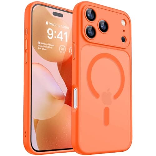 CANSHN Funda Magnética para iPhone 17 Pro MAX (6.9 Pulgadas), Compatible con MagSafe, [Protección Total de La Cámara] Carcasa Fondo Mate Translúcido,Naranja