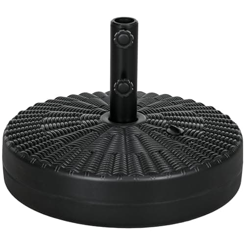 Outsunny Base de Sombrilla Redondo Soporte para Parasol Rellenable de Agua 22 kg y Arena 29 kg para Poste de Parasol de Ø38/48 mm Superficie de Imitación de Ratán Ø51x36 cm Negro