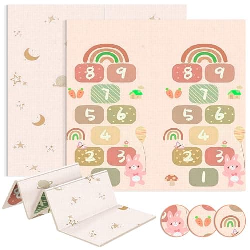 JUPPLIES Alfombra Bebe Acolchada Plegable 200x180cm y 1cm Grosor - Tapete de Actividades para Bebe Plegable - Alfombra Infantil para Juegos Reversible y Antideslizante (Números)