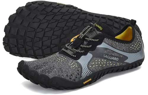 SAGUARO Hombre Mujer Barefoot Zapatillas de Trail Running Minimalistas Zapatillas de Deporte Fitness Zapatos Descalzos para Correr en Montaña Escarpines de Agua, Metal Negro, 43 EU