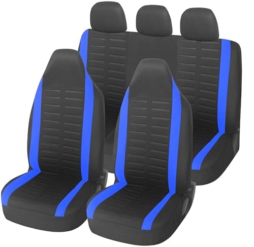 Upgrade4cars Fundas Asientos Coche con Reposacabezas Incorporado Universales Negro Azul | Cubre Universal | Protector de Asiento Delantero para Delantero y Trasero