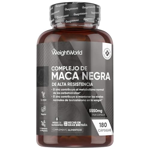 Maca Negra y Amarilla Andina Complex 5550mg de Potencia-100:1-6 Meses de Suministro, 180 Maca Cápsulas Veganas - Con Zinc, L-Arginina, Ginseng y Pimienta Negra, Sin Gluten ni Estearato de Magnesio
