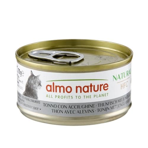 Almo Nature HFC Natural - Comida Húmeda para Gatos Adultos - Atún con Blanchailles - Calidad Humana, Sin Gluten - 70g, Pack de 24