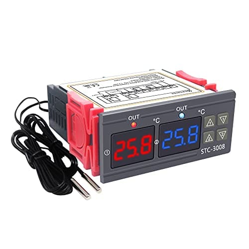 KETOTEK Controlador de temperatura Digital Termostato STC 3008 con 2 Sondas 220V, Doble Relé Control de Calefacción Refrigeración para Incubadora