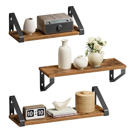 VASAGLE Estantes de Pared, Estantes Flotantes, Juego de 3, 2 Formas de Montaje, 30/35/40 cm, Estantes Decorativos, para Salón, Baño, Cocina, Marrón Rústico y Negro Mate LWS33BX