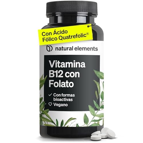Vitamina B12 y Ácido Fólico Quatrefolic® - 180 comprimidos - Alta potencia 500 µg de B12 + 200 µg de ácido fólico - Máxima energía diaria - Sin Aditivos - Probado en laboratorio