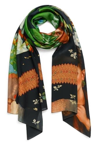 Pañuelo Mujer Hombre Tacto Seda Ligero y Elegante Estampado Artístico con 2 Diseños Diferentes 170x63cm Suave y Versátil Primavera Verano Regalo Original (Verde)