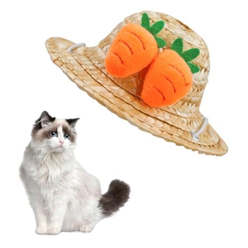 LuckyOpt Sombrero de paja para mascotas, bonito gorro de perro con cinturón ajustable, gorro de gato para la playa, mar, viajes en verano (perro)