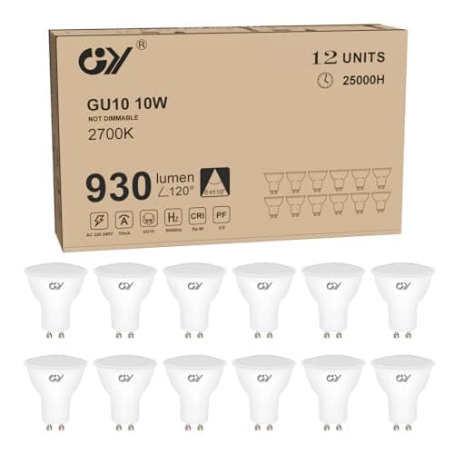 GY Bombillas LED GU10, 10W 930LM 2700K Blanco Calido, 110° Ángulo de haz, se pueden usar para iluminación de inundación amplia integrada, listada en CE, No regulable, 12 Unidad (Paquete de 1)