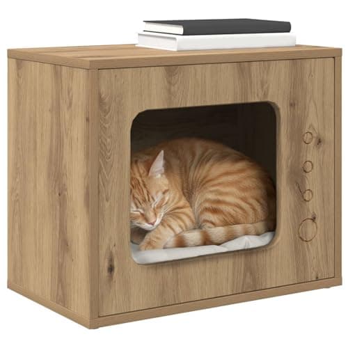 vidaXL Casa para Gatos Roble Artesanal 51 x 30 x 42 cm, Casa Moderna para Gatos, Refugio Rectangular para Felinos, Muebles para Mascotas de Gatos de Interior, Hábitat Minimalista