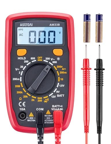 AstroAI Multímetro Digital, Polímetro Profesional, Voltímetro, Tester Electricista, Multimeter para Corriente CC, Voltaje CA/CC, Resistencia, Continuidad y Diodos de Prueba, Negro
