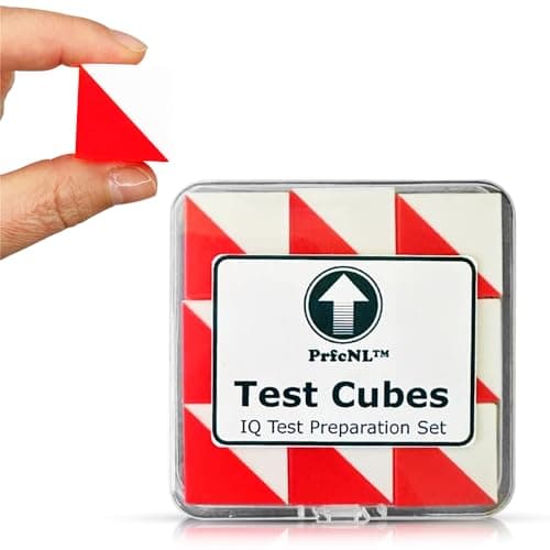 PrfcNL Cubos de prueba (rojo y blanco) - Estudio para pruebas de diseño de bloques, prueba de razonamiento espacial cognitivo, 9 cubos de Kohs, preparación de pruebas WAIS y Wisc, 1002IQBOX
