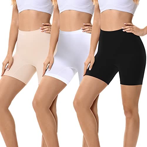 FALARY 3 Piezas Leggings Cortos Boxer Mujer Shorts Bragas Pantalones Calzoncillos Panties Anti Fricción de Los Vestidos Negro Beige Blanc XS