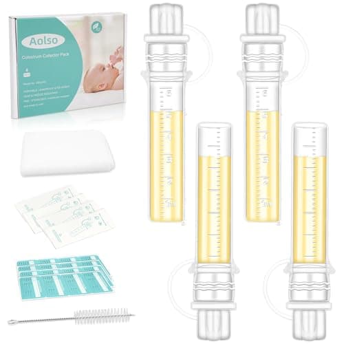 Aolso Kit de Recolección de Calostro, 4 Unidades Recogedor de Leche Reutilizable, 6ml Colector de Calostro de Silicona, Sin BPA, con paño de Algodón y Cepillo de Limpieza.